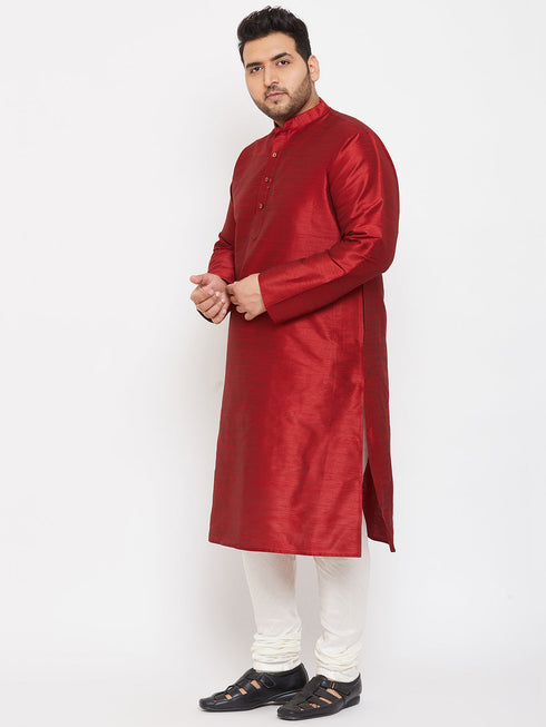 Vastramay Men's Plus Size Maroon Silk Blend Kurta Pyjama Set